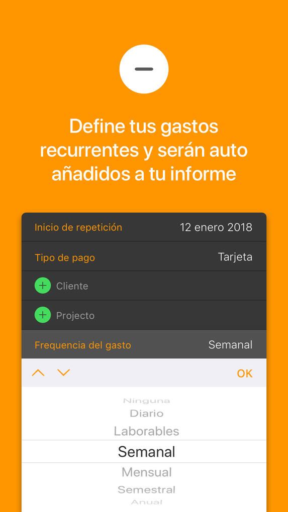Define tus gastos recurrentes y serán auto añadidos a tu informe