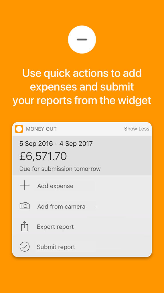 Use quick actions to add expenses and submit from the widget