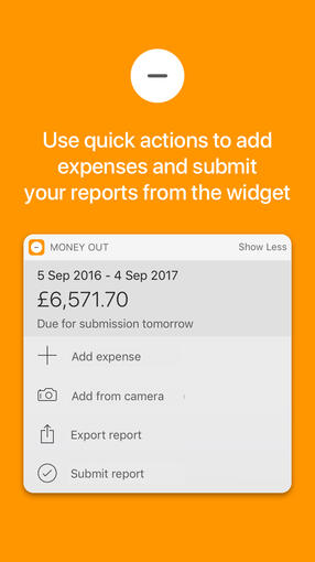 Use quick actions to add expenses and submit from the widget Use quick actions to add expenses and submit from the widget
