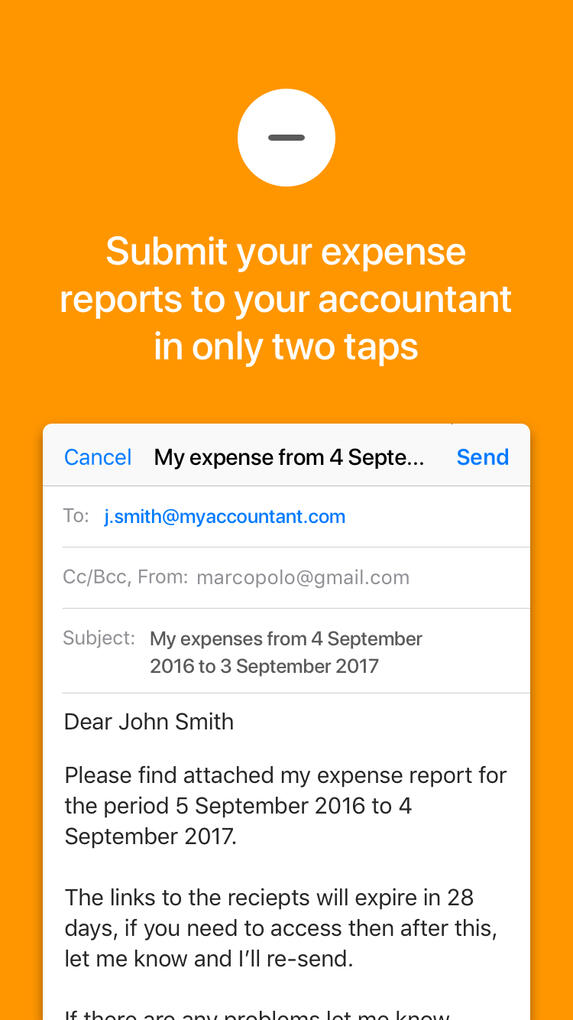 Submit your expense reports to you accountant in only 2 taps