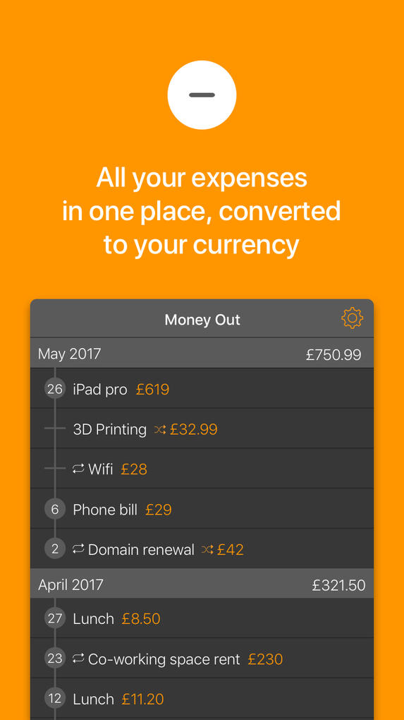 All your expenses in one place, converted to your currency