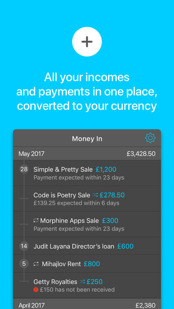All your incomes and payments in one place, auto-converted